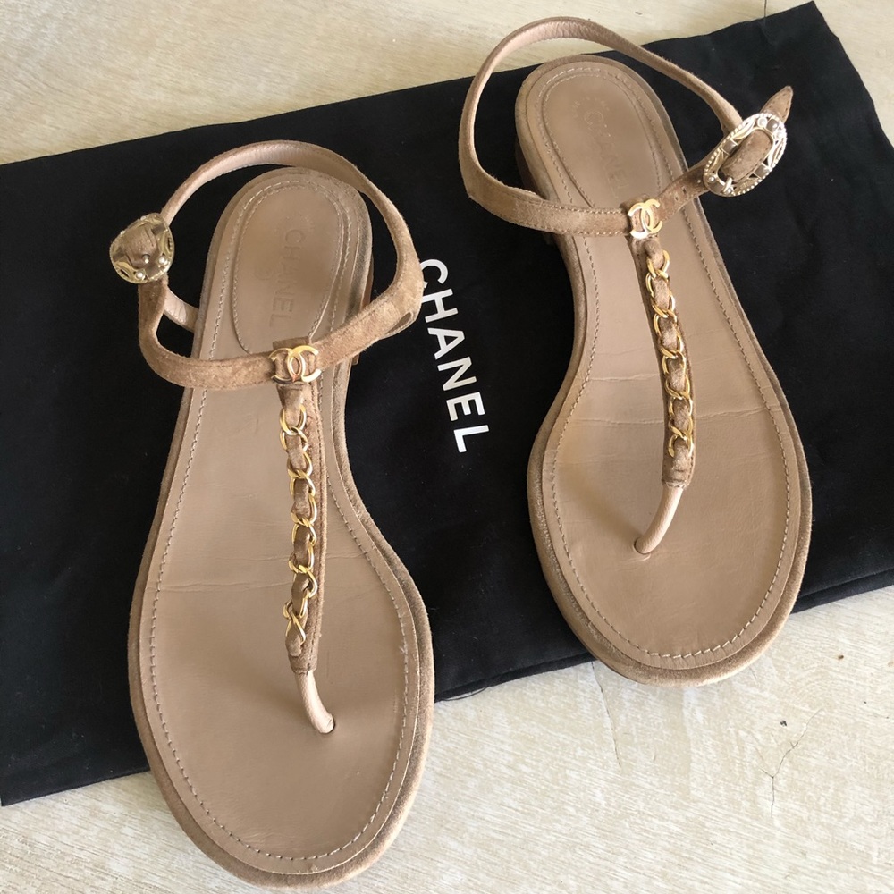 Suede Calfskin Nude 20p Golf chain CHANEL sandals - Picture 4 of 9